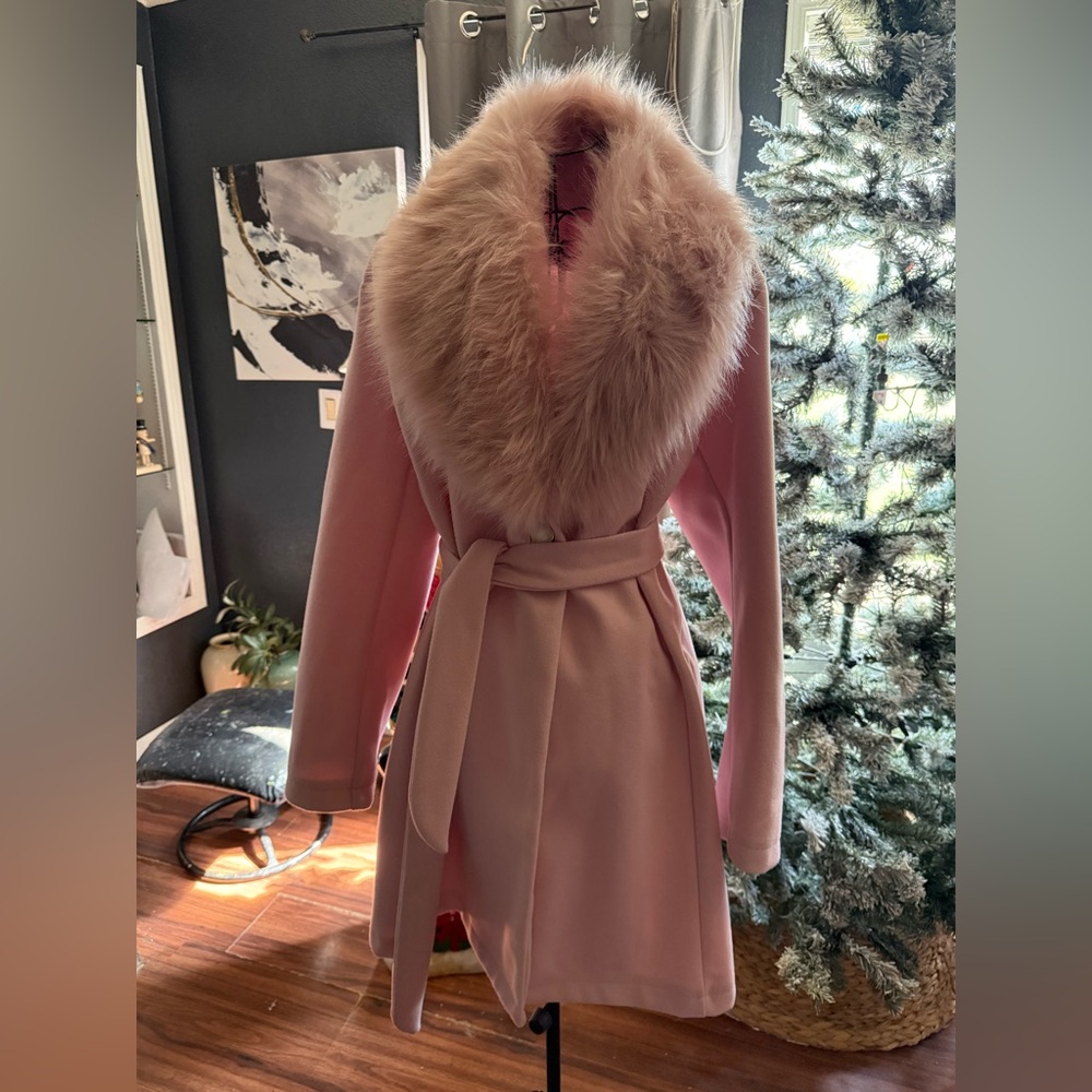 Pink Coat with Faux Fur Collar